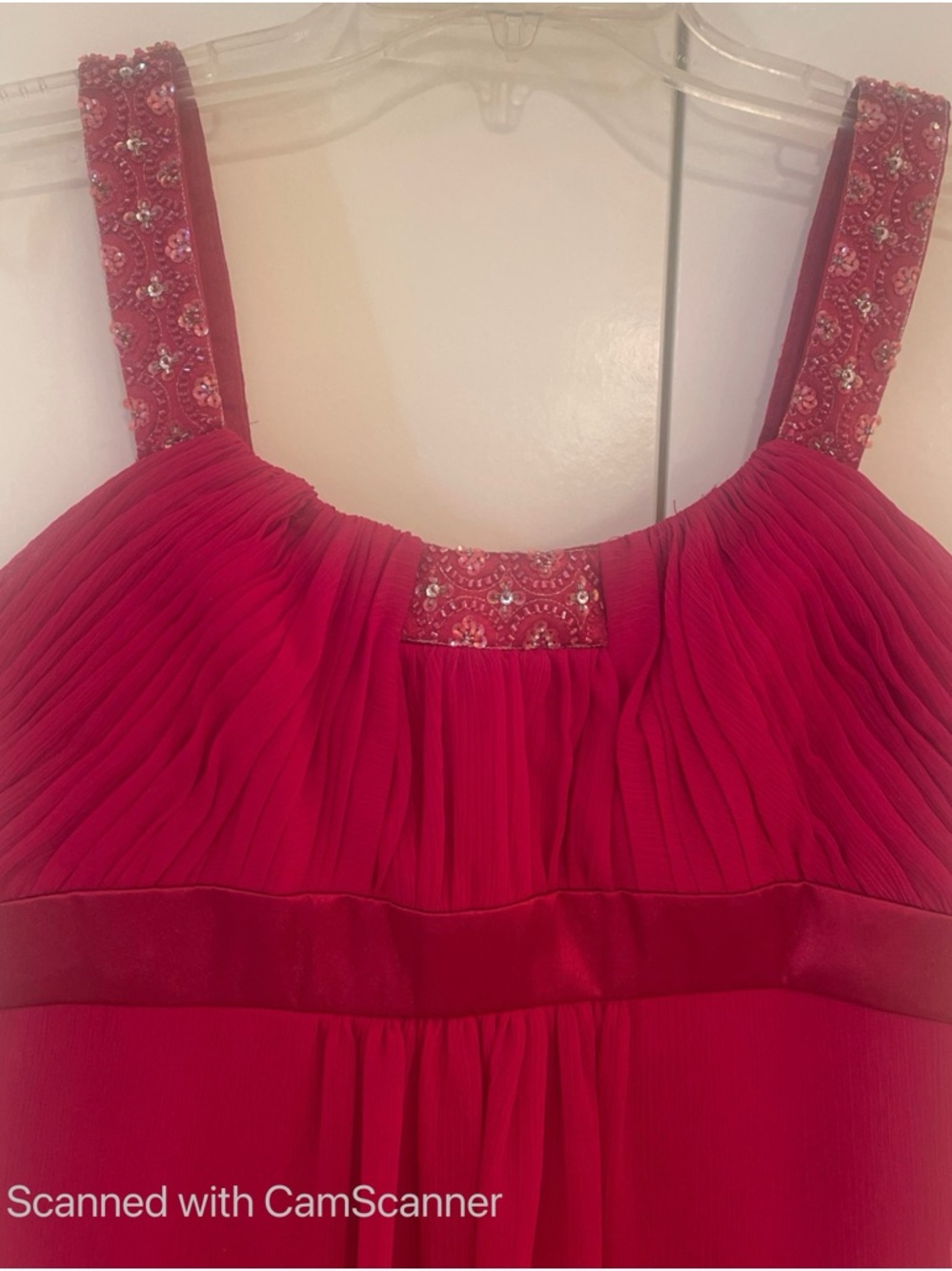 David's Bridal Hot Pink Beaded Strap Pleated Maxi Dress